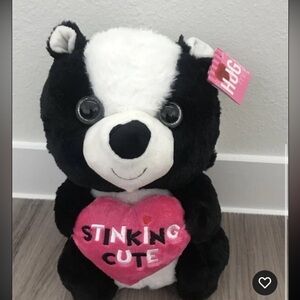 Kellytoy Black and White Skunk Stuffed Animal with Heart